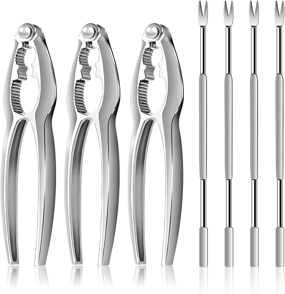 7 Pcs Lobster Crackers and Picks Set, Crab Leg Cracker Tools, Stainless Steel Seafood Crackers & Forks Nut Cracker Set