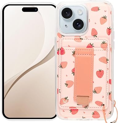 Walli Cases for iPhone 15 Case Aesthetic Magnetic Wallet Phone Case Card Holder, Holds up to 2 Cards - Cute, Trendy Phone Cover for Women fits iPhone 15, with Kickstand & Finger Strap