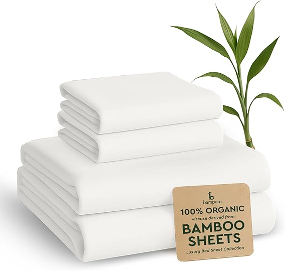 BAMPURE 100% Rayon Bamboo Sheets Queen Size - 4 Piece Cooling Sheets Queen
