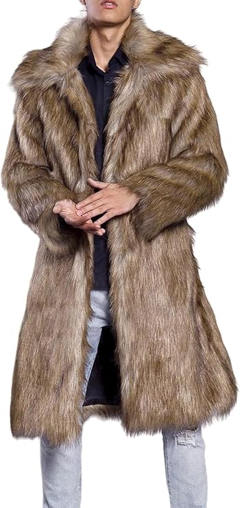 Mens Luxury Faux Fur Long Sleeve Overcoat Long Winter Thicker Furry Parka Overcoat Warm Fluffy Cardigan Outwear