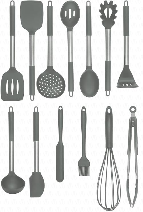Valletta Mora 14 Piece Stainless Steel Silicone Type Spatula Kitchen Set Grey