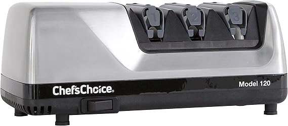 ChefsChoice Professional Electric Knife Sharpeners Edge Select With 100-Percent Diamond Abrasives And Precision Angle Guides For 20-Degree Straight-Edge and Serrated Knives, 3-Stage, Silver