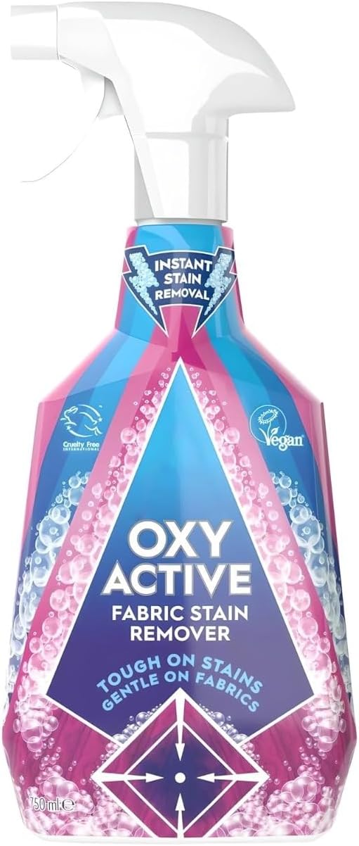 Oxy Active Fabric Stain Remover Spray,Tough on Stains, Gentle on Fabrics,Instant Stain Removal with Oxygen Power,Powerful & Effective, Fabric Spray for Clothes, Upholstery,Fast-Acting, 750ML
