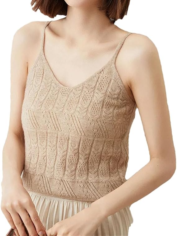Rfmfkkg Cashmere Knitted Tank Top For Women V-Neck Slim Short Solid Simple Underlay Top