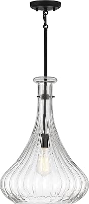 Savoy House 7-2265-1-89 Bristo Industrial Clear Fluted Glass Pendant, 1-Light 60 Watt, 20 H x 14 W, Matte Black