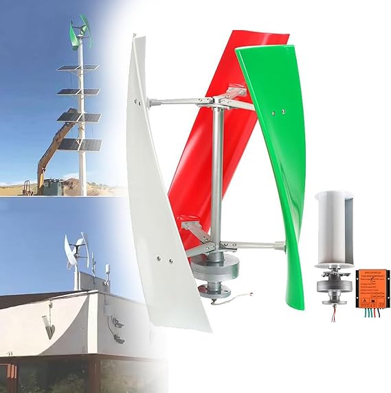8000W Vertical Axis Wind Turbine Generator Kit, 12V 24V 48V 220V Permanent Magnet Generator with 3 Blades, for Hybrid Wind Solar System