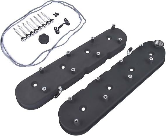 LS Cast Aluminum Tall Valve Covers w/Coil Mounts Replacement for GM LS LS1 LS2 LS3 LS6 and LS7 Black