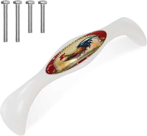 4 Pack Cabinet Handles Sunflower Rooster, White Cabinet Pulls Drawer Pulls, Kitchen Cabinet Hardware Cupboard Door Knobs Dresser Drawer Pulls Handles