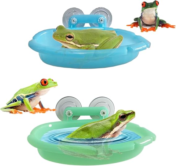2Pcs Bathtub with Suction Cups for Frogs Habitats, Toads Dish Holder, Toad Pool, Frog Tank Accessories, Decoration for Tree Tadpole, Frog Water Bowl