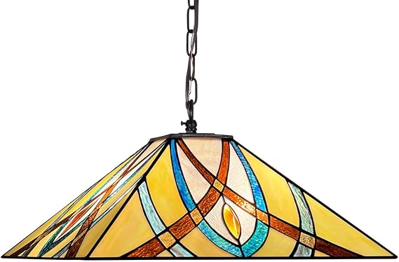 Tiffany Pendant Light 16" Mission Stained Glass Hanging Chain Lamp