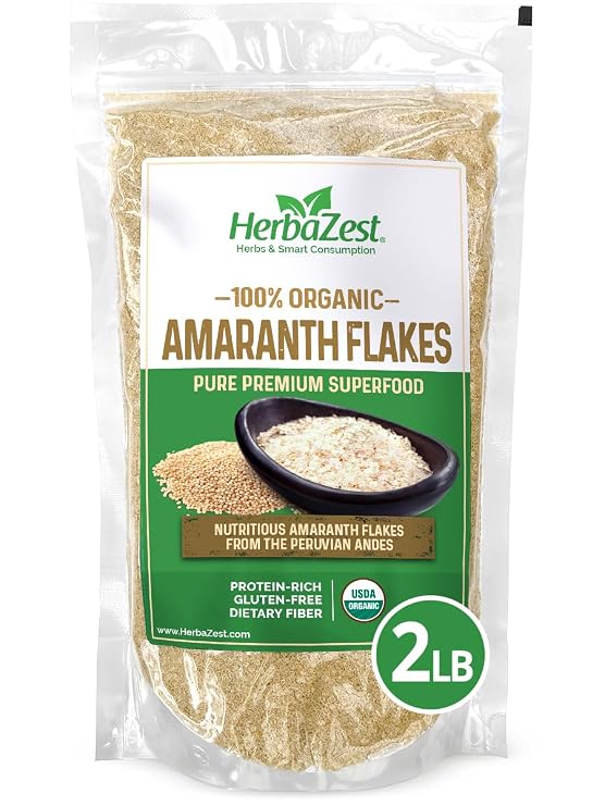 HerbaZest Organic Amaranth Flakes 2 lb, Gluten-Free & Complete Protein