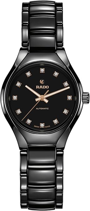 Rado - True Round - Women's Automatic Swiss Watch - 30mm Black Dial with Date - High-Tech Ceramic & Titanium Bracelet - R27242732
