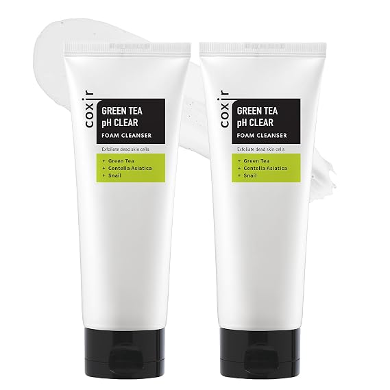 coxir Green Tea pH Clear Foam Cleanser, Gentle Formula, 5.07 fl.oz (2pack)