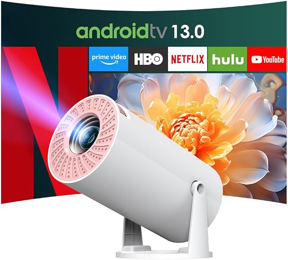 Projector for Home Use, Improved 2026 Model. 32,000 LM, 4K Compatible, Equipped with Latest Android TV, 270° Rotation, High Brightness, 1080P Ceiling Projection, Wi-Fi 6 Large Screen, Projector, Small, 50% Zoom Function, Automatic Keystone Correction, Bluetooth Home Projector, Short Distance Projection, Lightweight, Perfect Gift