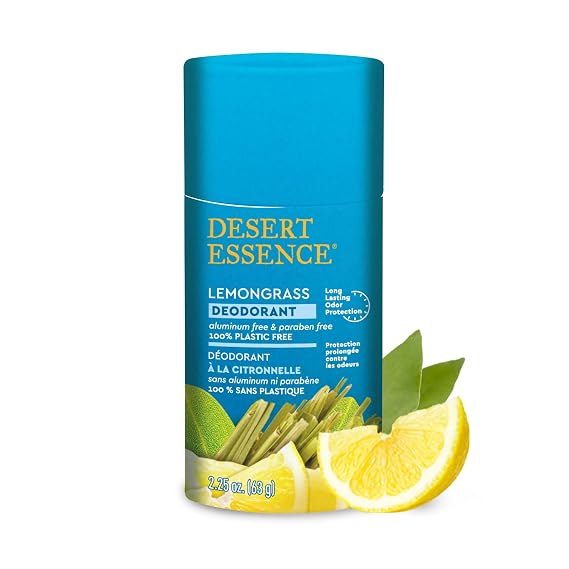 Desert Essence Lemongrass Deodorant, 2.25 oz | Natural odor protection with botanical oils in a vegan , aluminum -free formula & 100% plastic-free tube