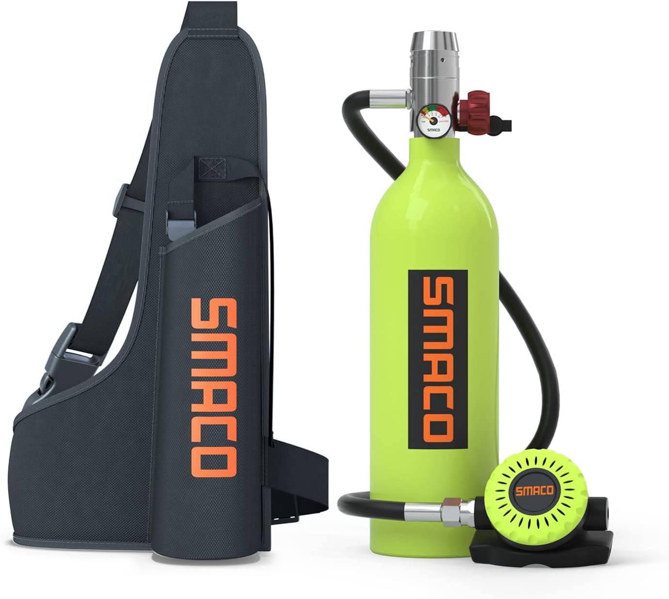 SMACO S400 1L Mini Scuba Tank Up to 20 Min Dive Time, Portable Diving Cylinder for Scuba Diving, Snorkeling &amp;Emergency Rescue