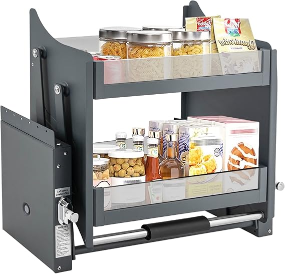 LYNICESHOP Adjustable Pull-Down Shelf Kitchen Wall Cabinet Storage Organizer 2-Tier Mounted Wall Cabinet Shelving System (24in)
