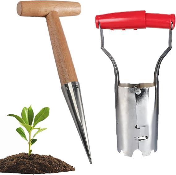 Bulb Planter Set, Garden Bulb Planter Tools Bulb Transplanter for Planting Atomatic Soil Release for Digging/Refilling Hole with Depth Mark for Tulips Daffodils Dahlias Vegetable