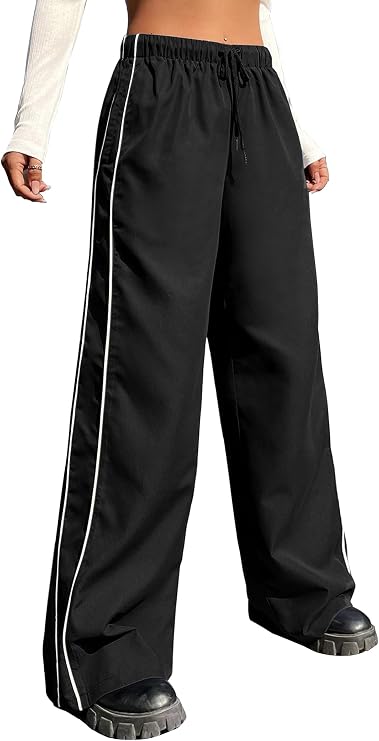 EXARUS Girls Parachute Pants Cargo Hip Hop Wide Leg Baggy Y2K Teen | Tween Casual School Dance Streetwear with Pockets Elastic Waist Youth Junior Kids Bottoms Hiking 8-14Y