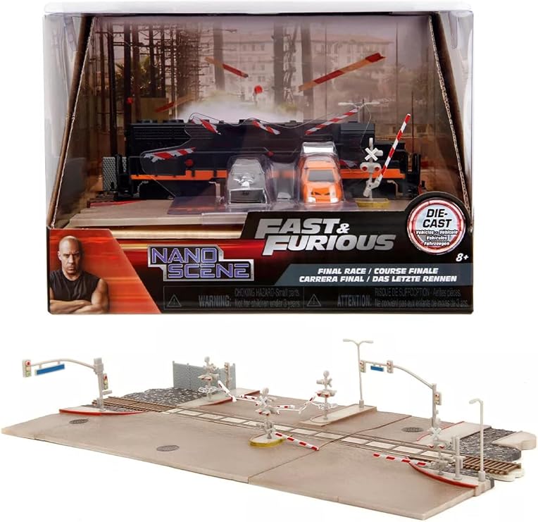 Fast & Furious Final Race Train Scene, Dom Toretto Dodge Charger ve Brian O'Conner Toyota Supra, Diorama Seti