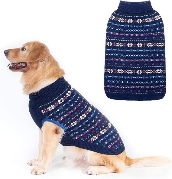 BINGPET Dog Sweater for Large Medium Dogs,Warm Knit Clothes with Leash Hole