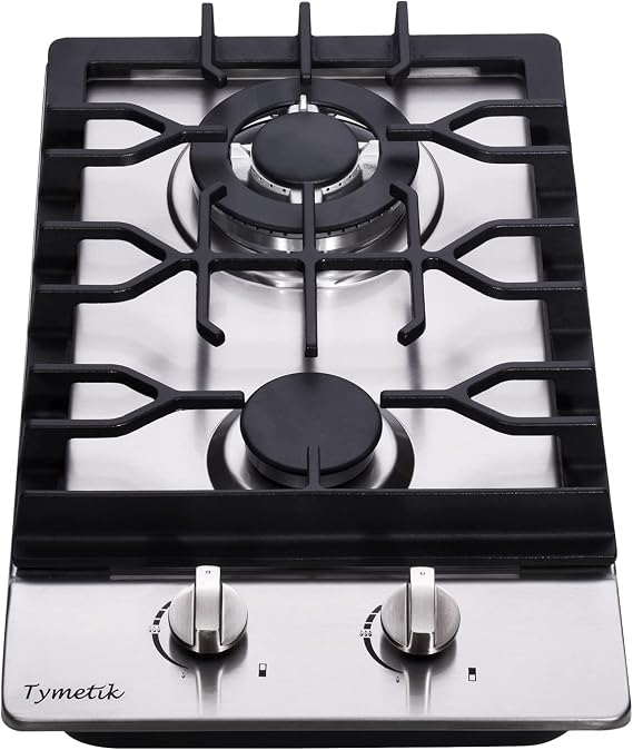 12 Inch Gas Cooktop, 2 Burners Stovetop Built-in Stainless Steel Stove Dual Fuel LPG/NG Convertible Hob for RVs, Apartments, Outdoor