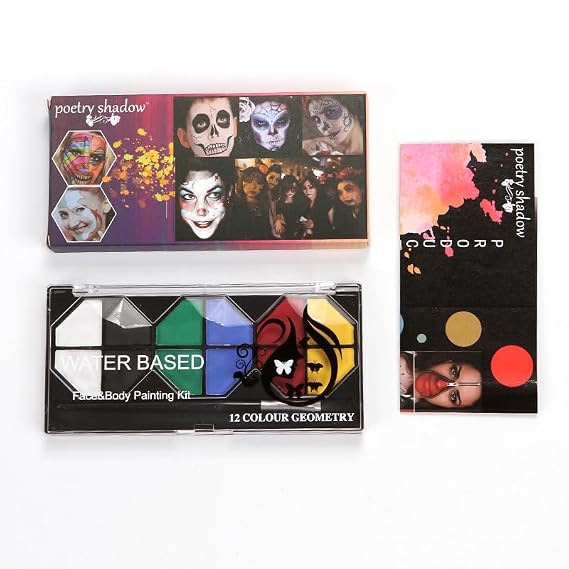 Face Body Paint Kit, Professional Painting Palette Water Based, 12 Vibrant Colors with Brushes, Ideal for Halloween Party Festivals Costumes