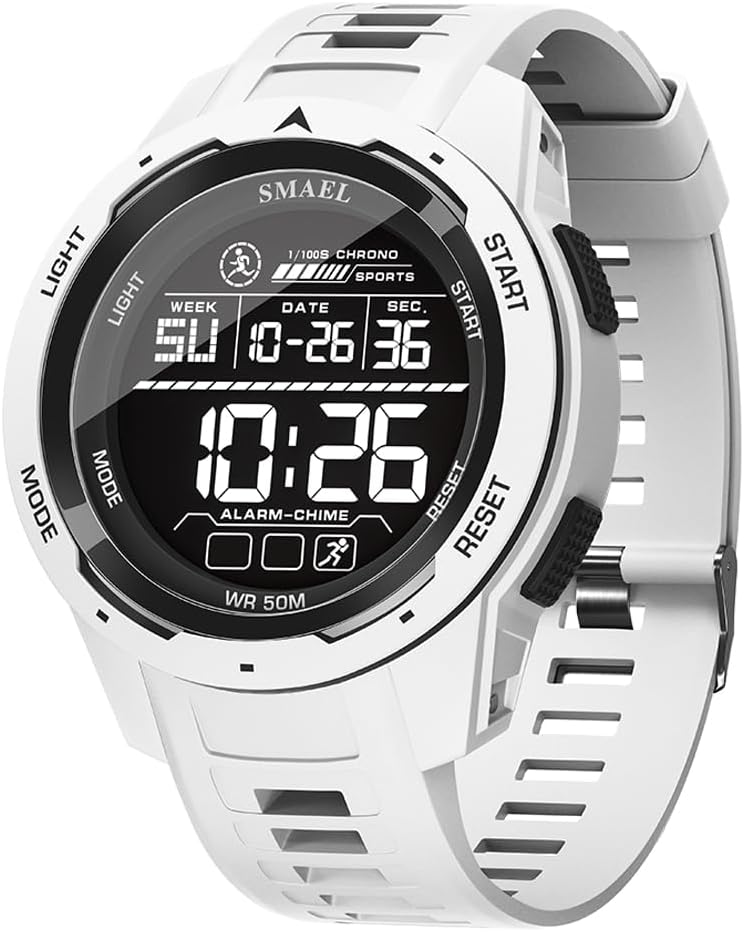 FANMIS Mens Digital Black Sports Watches Large Face Waterproof Dual Time Stopwatch Alarm LED Back Light Count Down Wrist Watch