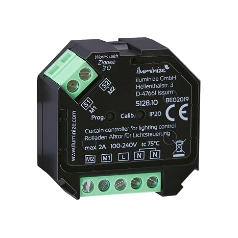 Mini Roller Shutter/Blind and Canvas Actuator 2 Channels Up/Down Max. 2A Controllable with Zigbee Light Commands (Dimming) Mounting in a Deep Switch Box Zigbee Compatible