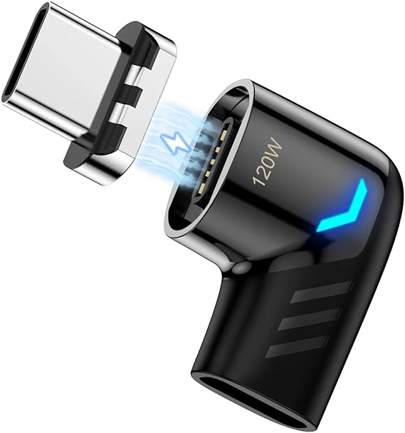 USB C Magnetic Adapter,Right Angle Type C Connector,PD 120W Fast Charge,480Mbps Transfer Speed,Compatible with USB C Phones,Tablets,Laptops