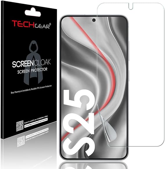 TECHGEAR Screen Protector for Samsung Galaxy S25 [Screen Cloak Edition] [In-Display Fingerprint] [Case Friendly] [Easy Fit] [Bubble Free] [FULL Screen Coverage] HD Clear Flexible EPU Film