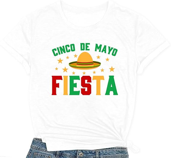 Cinco De Mayo Shirts for Women Mexican Sombrero Print T-Shirts Summer Fiesta Party Tee Tops