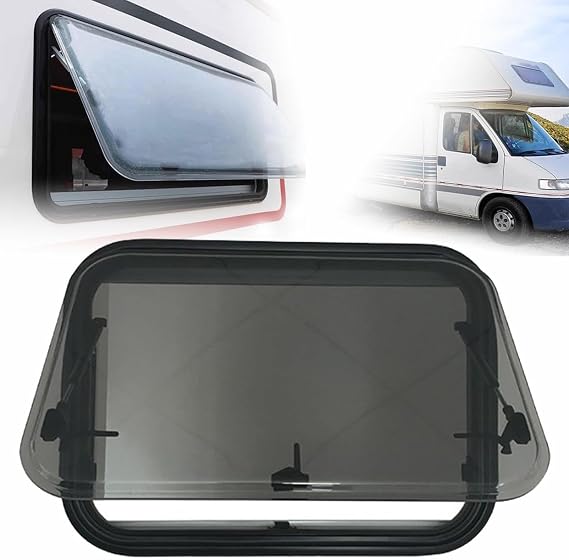 RV Caravan Camper Trailer External Push Window, RV Exit Window Aluminum Alloy Rounded Acrylic Insulating Glass, Double-Layer Push out Window for Replace 65 Opening Angle,550x400mm