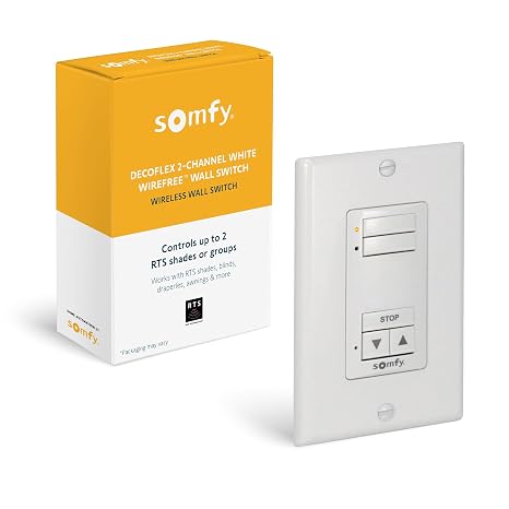 somfy DecoFlex WireFree RTS Wall Switch, 2 Channel, White(# 1811068)