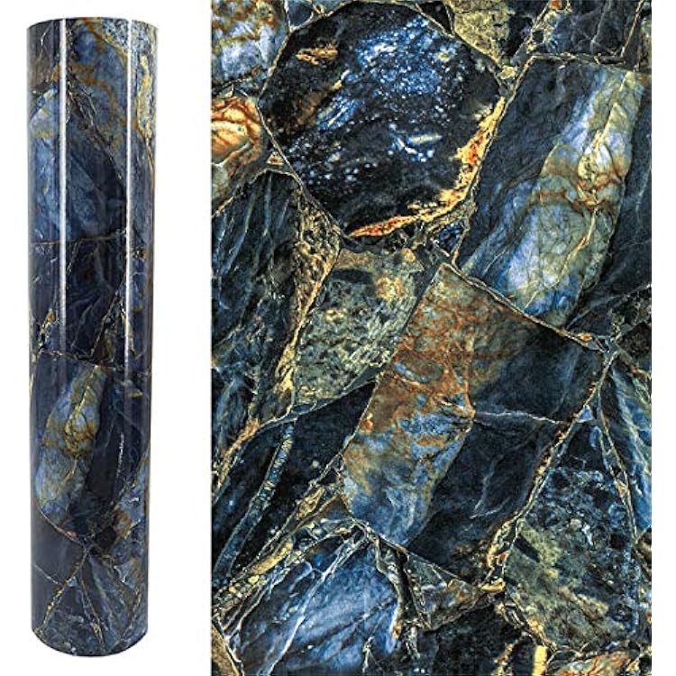 GLOW4U Glossy Vinyl Marble Wall Paper for Kitchen Countertops Table Self Adhesive Granite Shelf Liner 15.7x117 Inches