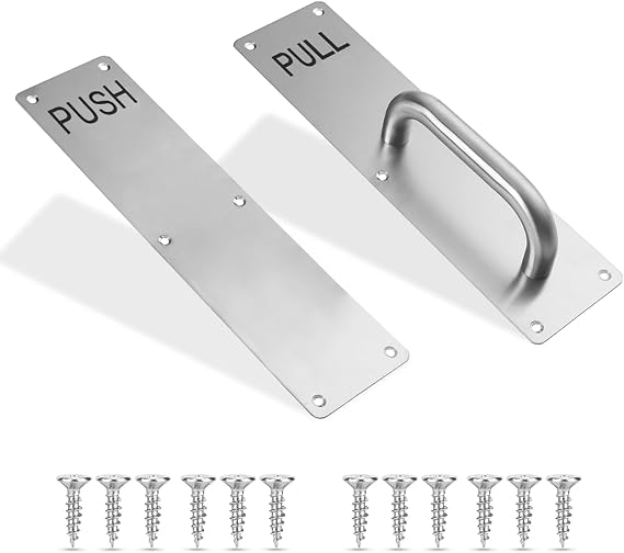 2 PCS Door Pull Handle, Silver Pull and Push Plates Stainless Steel Bathroom Door Handles Sliding Set for Barn & Fire Doors (300 x 80mm)