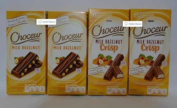 Choceur Milk Hazelnuts Chocolate Bars & Crisp Bars (4 Bars)
