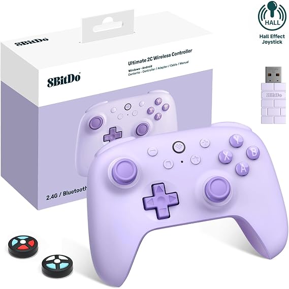 8Bitdo Ultimate 2C Wireless Controller for Windows PC and Android, with 1000Hz Polling Rate, Hall Effect Joysticks and Hall Triggers, and Remappable L4/R4 Bumpers, Turbo Function (Purple)