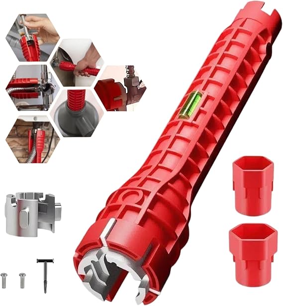 8 in 1 Basin Wrench Tap Spanner for Tight Spaces, Sink & Faucet Repair Tool | 8 Size Plumbing Tool with Spirit Level, Under Sink Wrench for Tap Installation, Faucet Repair, Kitchen Bathroom DIY