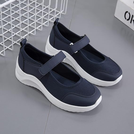 Women's Athletic Walking Shoes Flat Sandals Casual Mesh Comfortable Work Sneakers Summer Breathable Non-Slip Mary Jane Sneaker,Blue,US8/EU39