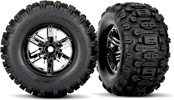 7871X Belted Sledgehammer Tires Mounted to X-Maxx Black Chrome Wheels (Pair)