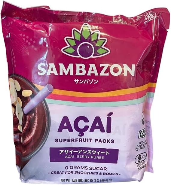 SAMBAZON Frozen Sambason Assy Smoothie Pack, Sugarless 3.5 oz 100 g x 8 Packs