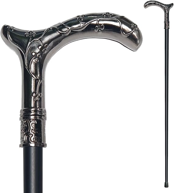 Walking Cane for Men & Women - Heavy Duty 500+ lbs Capacity, Gothic | Decorative Ornate Metal Cane with Ergonomic Handle, Black & Silver Design Walking Stick for Senior