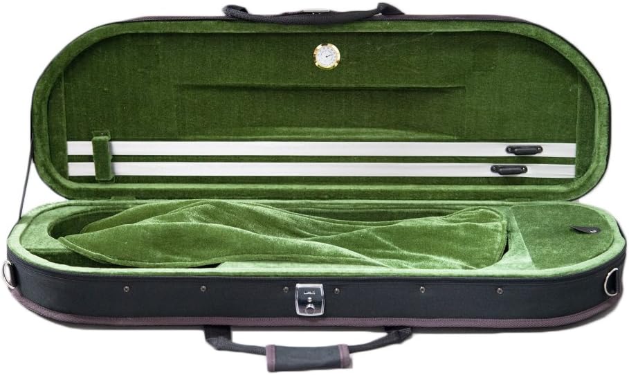 Sky High Quality Halfmoon Shape Violin Case Case Lightweight with Hygrometer (Black/Brown Khaki)