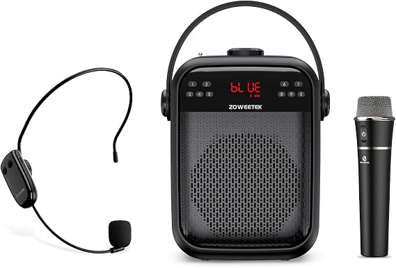 ZOWEETEK Wireless Voice Amplifier Handheld Mic with Headset for Teachers | Rechargeable Battery, Portable Megaphone, Bluetooth Speaker, Classroom, Meeting, Group Outings, Party, Karaoke