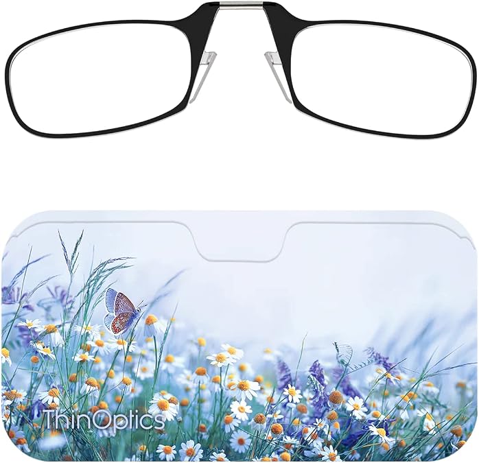 ThinOptics Universal Pod Case + Rectangular Reading Glasses, Wildflower Haze, 56 mm + 1