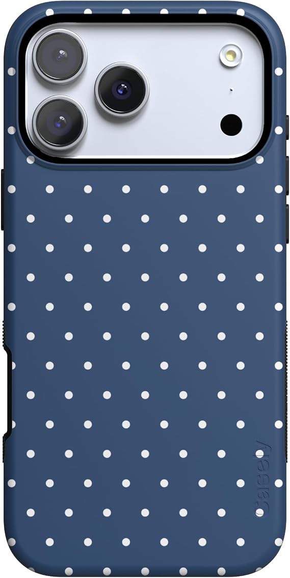 Casely iPhone 17 Pro Case | On the Dot | Navy Polka Dot | Bold Protective Design | Compatible with MagSafe
