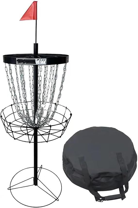 Disc Golf Basket Portable Target Set - Heavy Duty Professional Frisbee Golf Kit with 24 Chains, 6 Discs, Carry Bag and Rack for Outdoor Fun