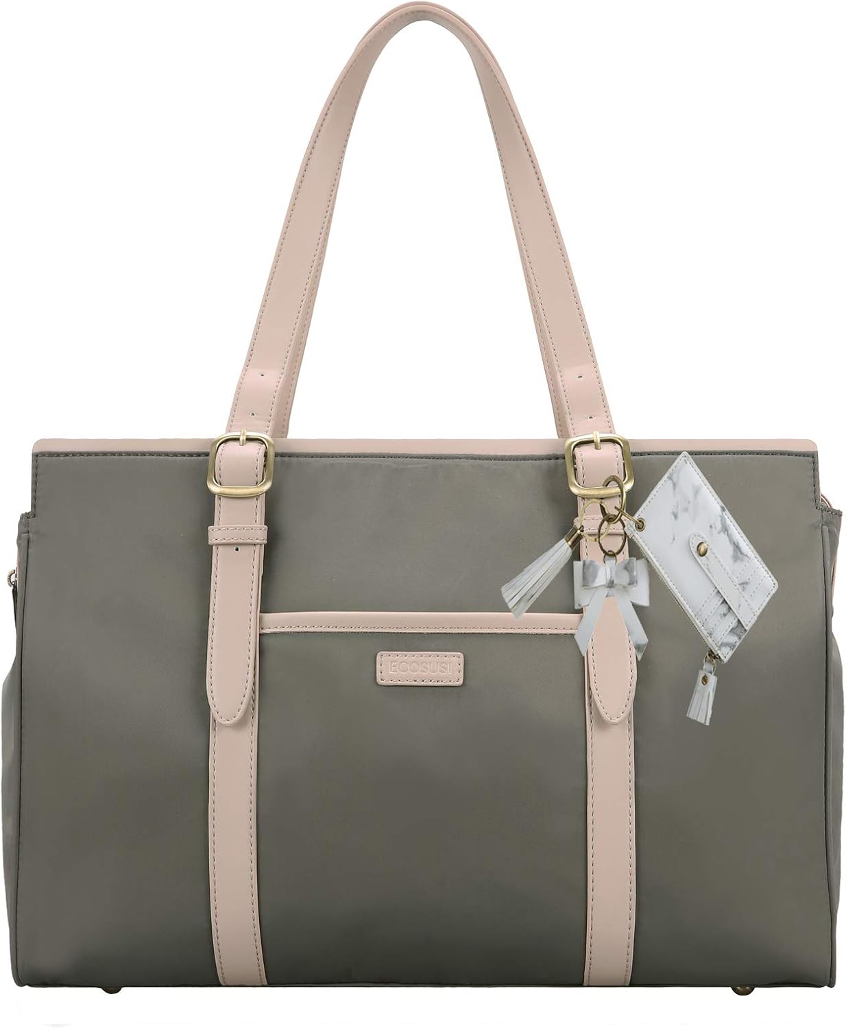 ECOSUSI Large Capacity Laptop Work Bag with Keychain Bracelets GreyMarble