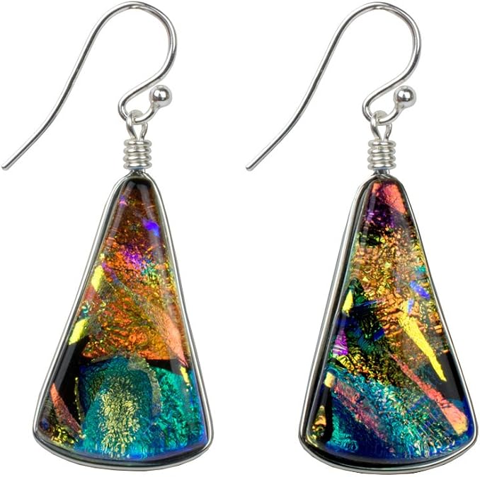 Window Waterfalls Earrings by Nickel Smart - Nickel Free Dichroic Glass Dangles, Made in the USA